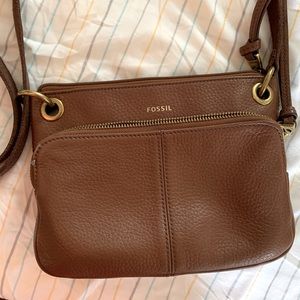 Brown leather fossil bag